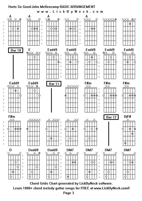 Chord Grids Chart of chord melody fingerstyle guitar song-Hurts So Good-John Mellencamp-BASIC ARRANGEMENT,generated by LickByNeck software.